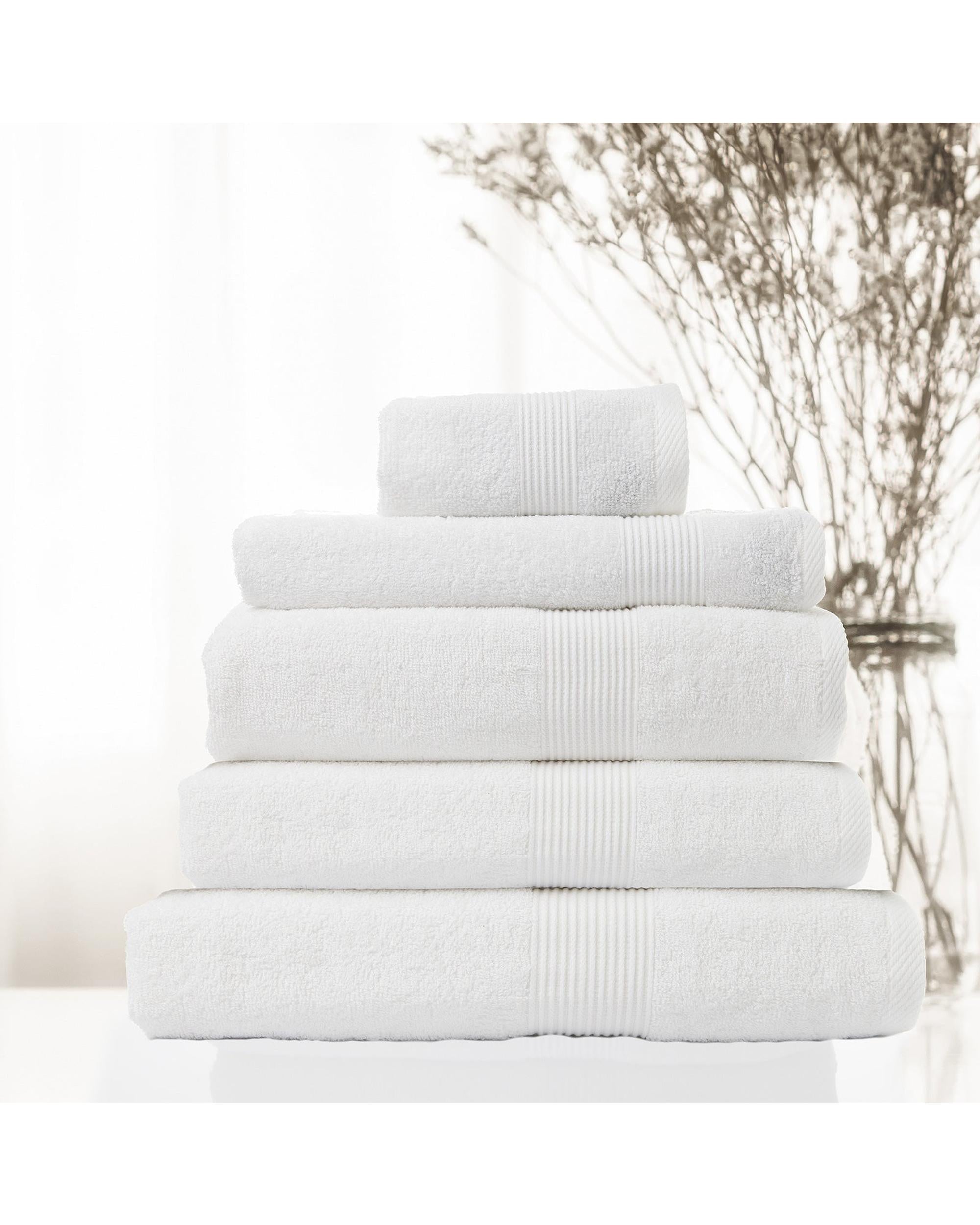 Royal Comfort 5 Piece Cotton Bamboo Towel Set 450GSM Luxurious Absorbent Plush  White Royal Comfort