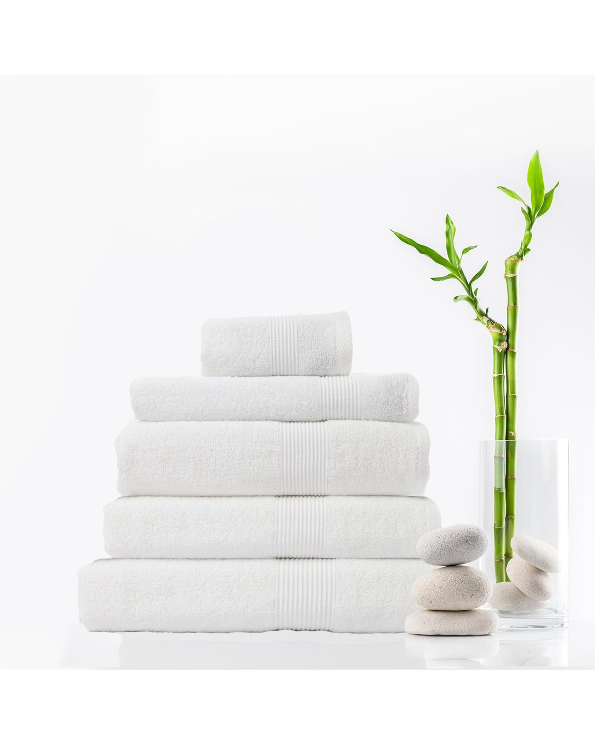 Royal Comfort 5 Piece Cotton Bamboo Towel Set 450GSM Luxurious Absorbent Plush  White Royal Comfort