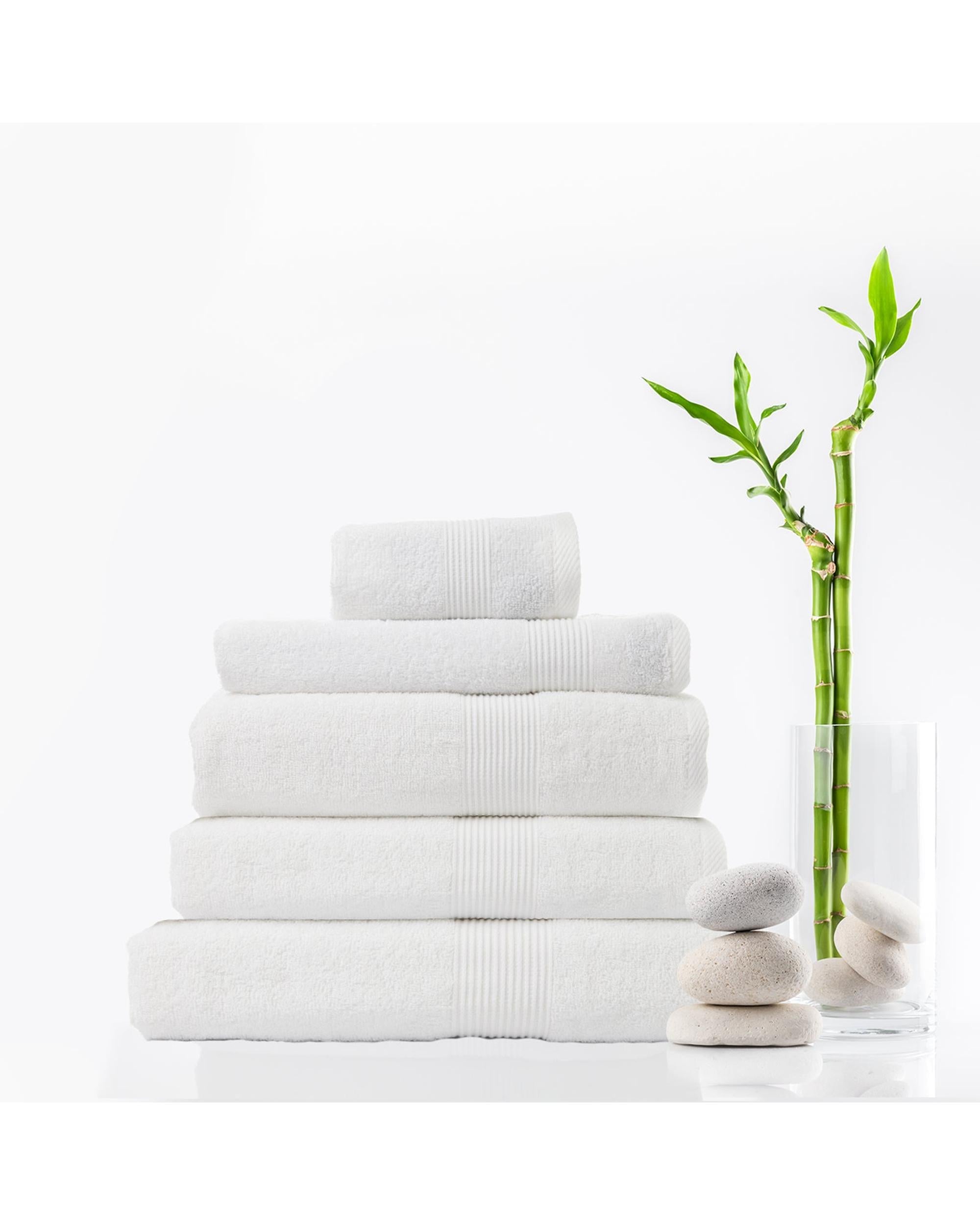 Royal Comfort 5 Piece Cotton Bamboo Towel Set 450GSM Luxurious Absorbent Plush  White Royal Comfort