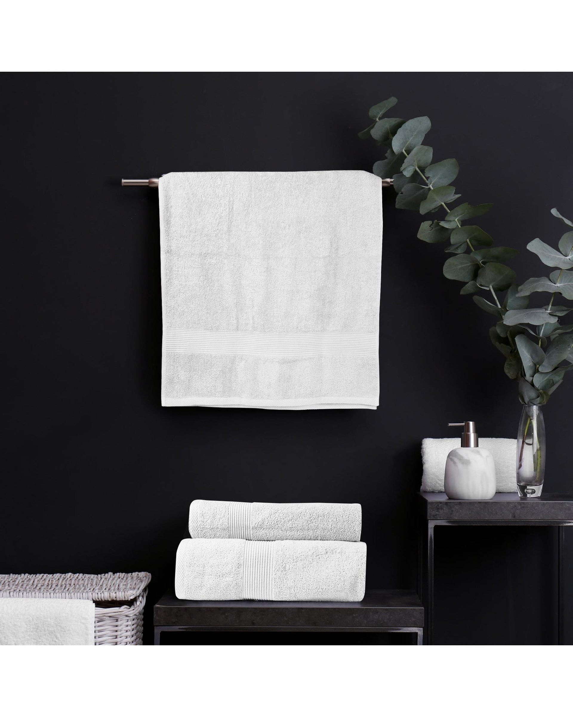 Royal Comfort 5 Piece Cotton Bamboo Towel Set 450GSM Luxurious Absorbent Plush  White Royal Comfort