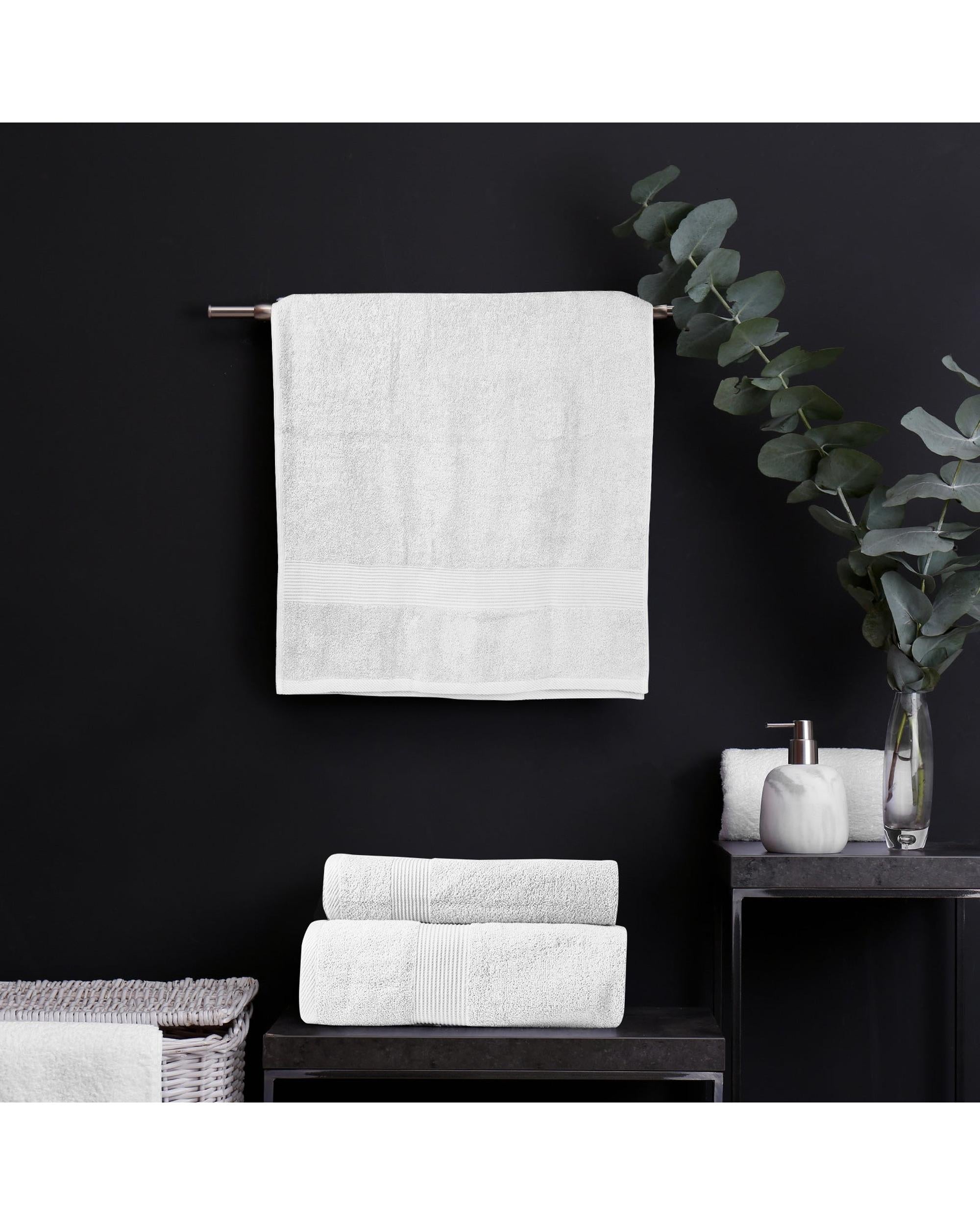 Royal Comfort 5 Piece Cotton Bamboo Towel Set 450GSM Luxurious Absorbent Plush  White Royal Comfort