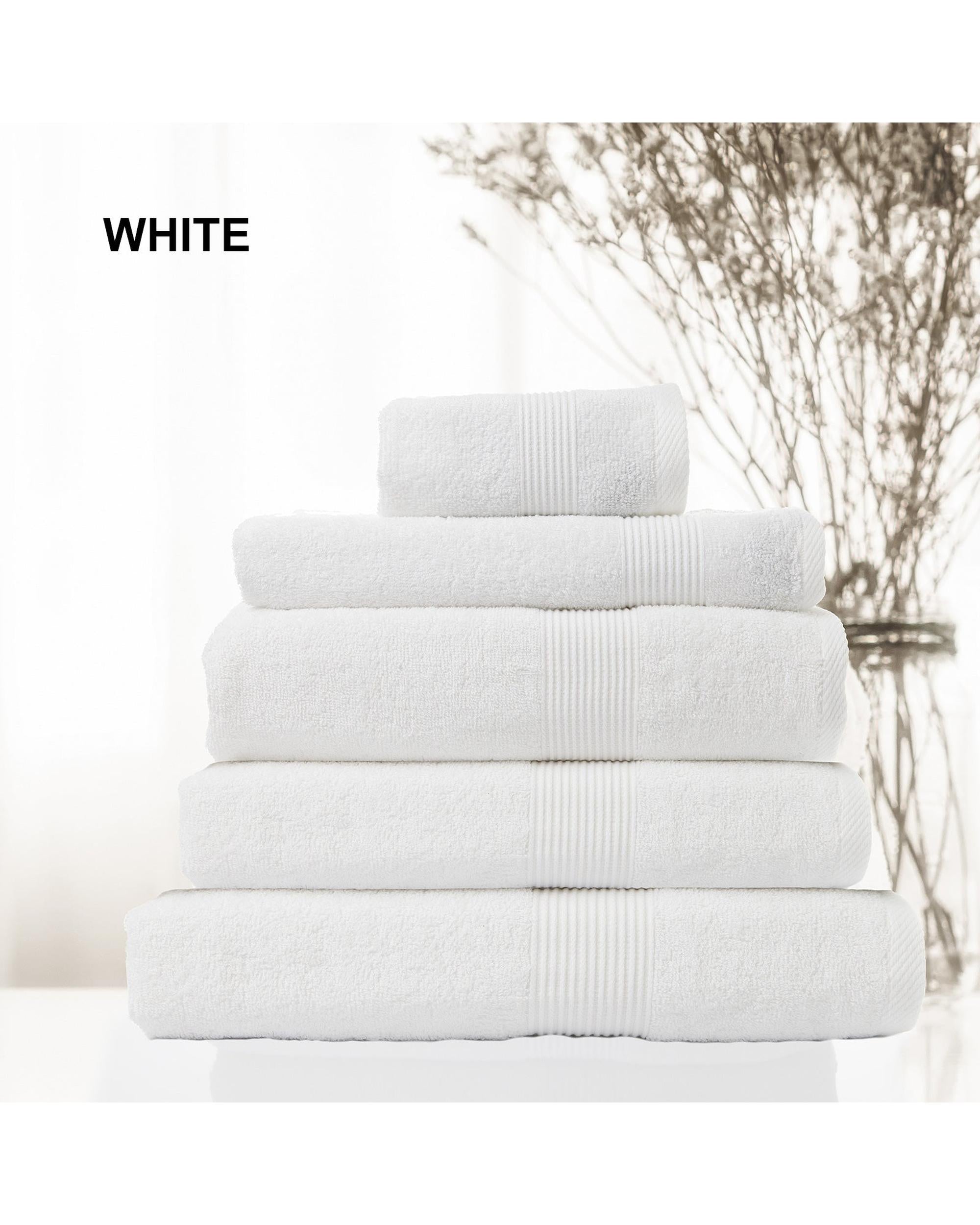 Royal Comfort 5 Piece Cotton Bamboo Towel Set 450GSM Luxurious Absorbent Plush  White Royal Comfort