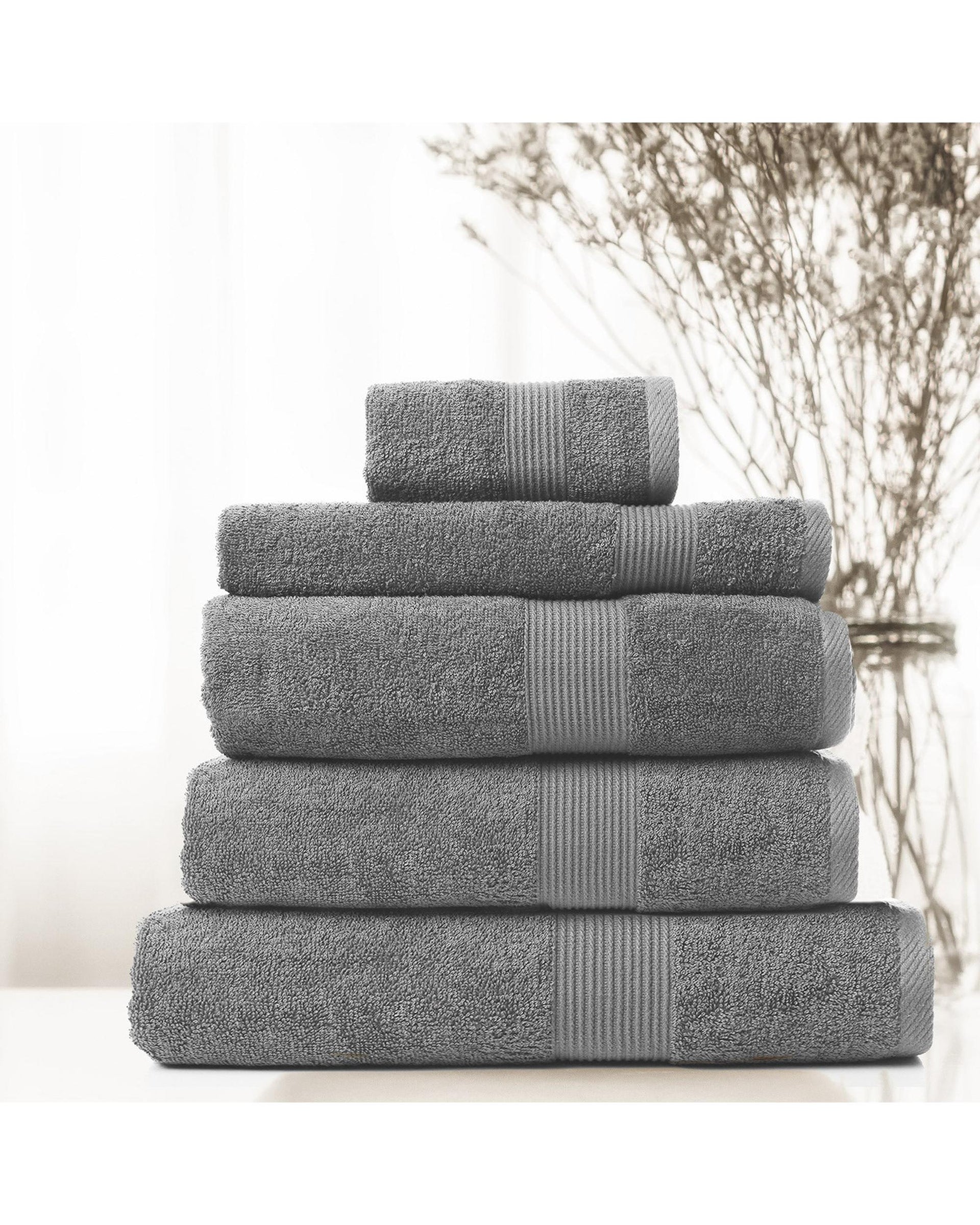 Royal Comfort 5 Piece Cotton Bamboo Towel Set 450GSM Luxurious Absorbent Plush  Charcoal Royal Comfort