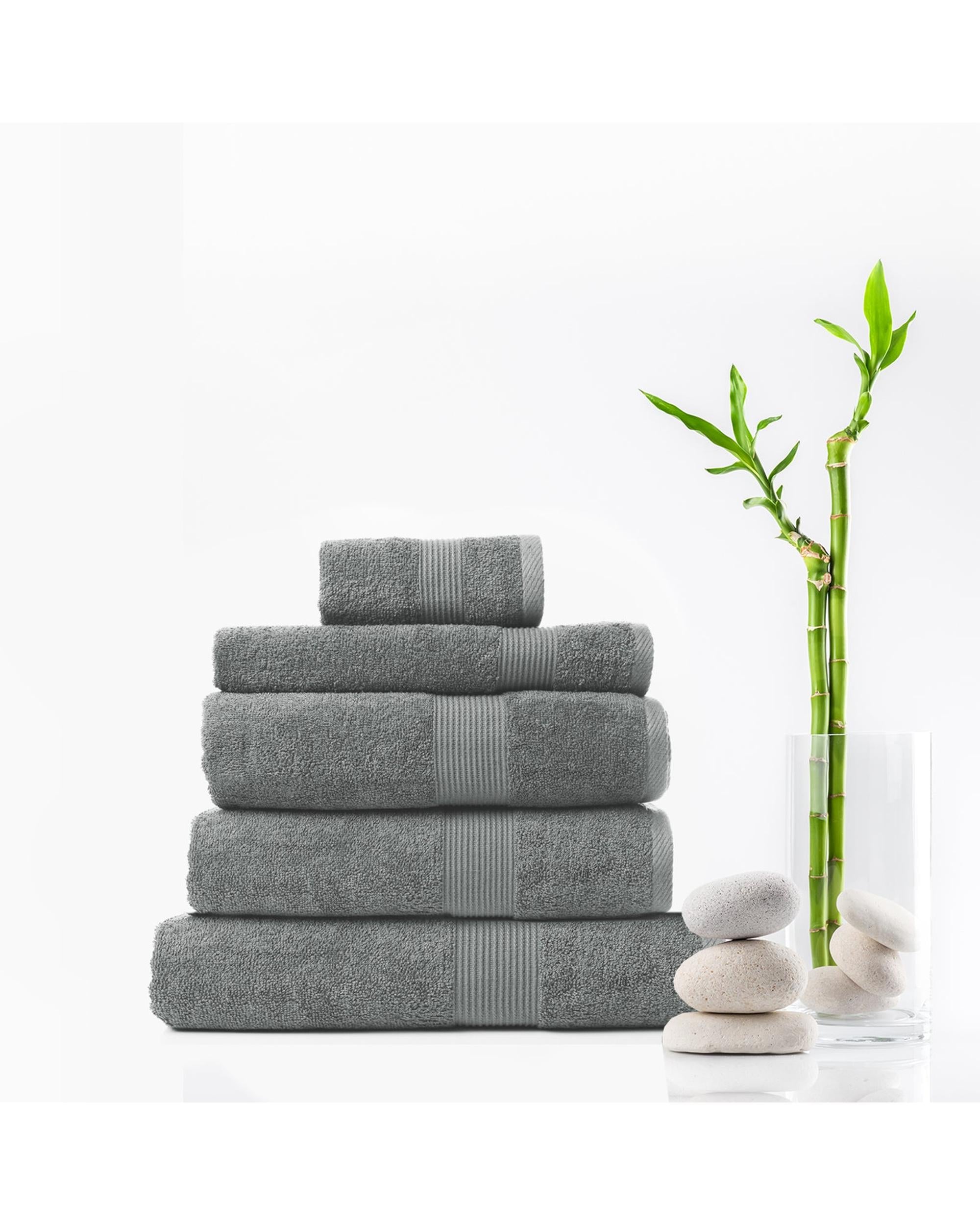 Royal Comfort 5 Piece Cotton Bamboo Towel Set 450GSM Luxurious Absorbent Plush  Charcoal Royal Comfort