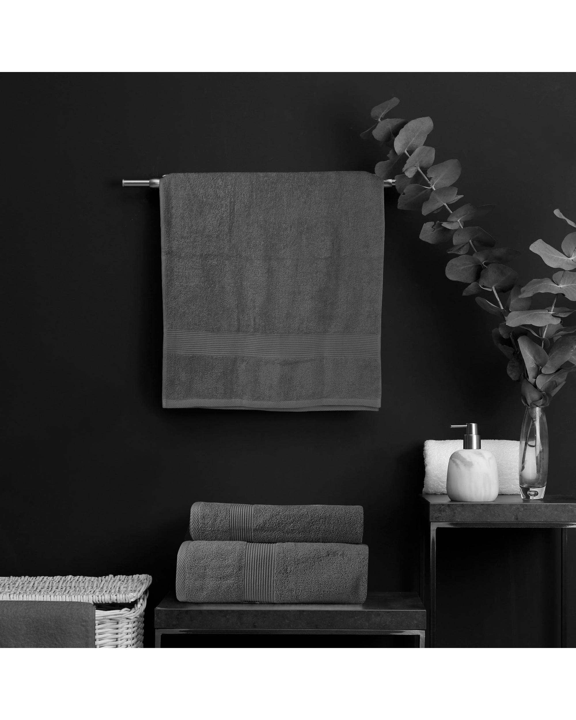 Royal Comfort 5 Piece Cotton Bamboo Towel Set 450GSM Luxurious Absorbent Plush  Charcoal Royal Comfort