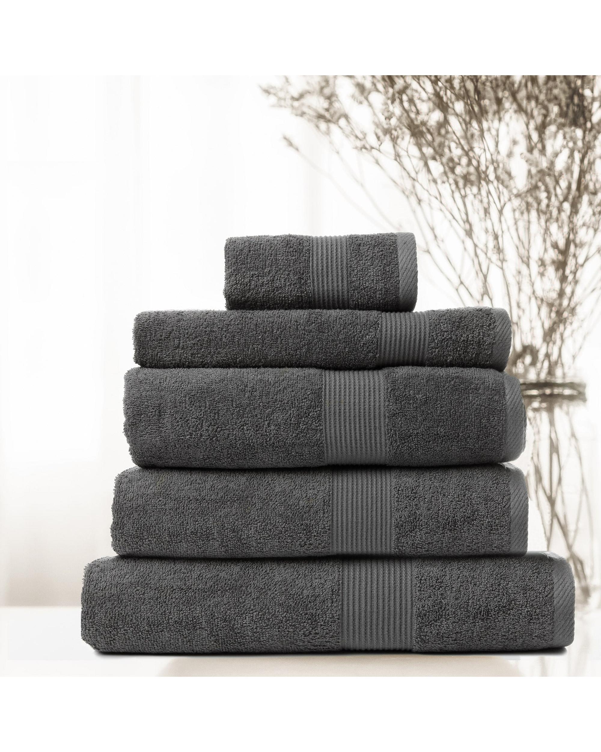Royal Comfort 5 Piece Cotton Bamboo Towel Set 450GSM Luxurious Absorbent Plush  Granite Royal Comfort
