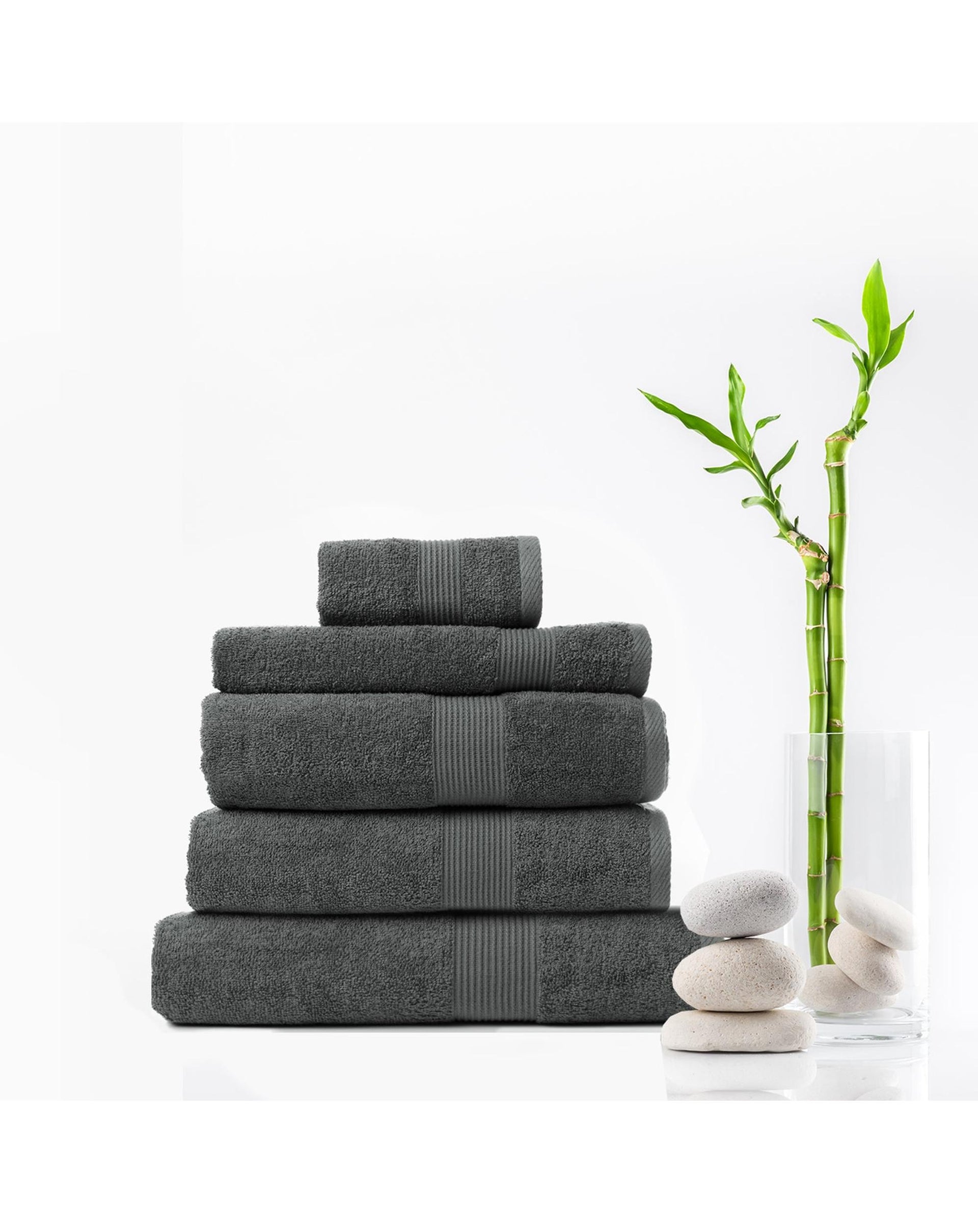 Royal Comfort 5 Piece Cotton Bamboo Towel Set 450GSM Luxurious Absorbent Plush  Granite Royal Comfort