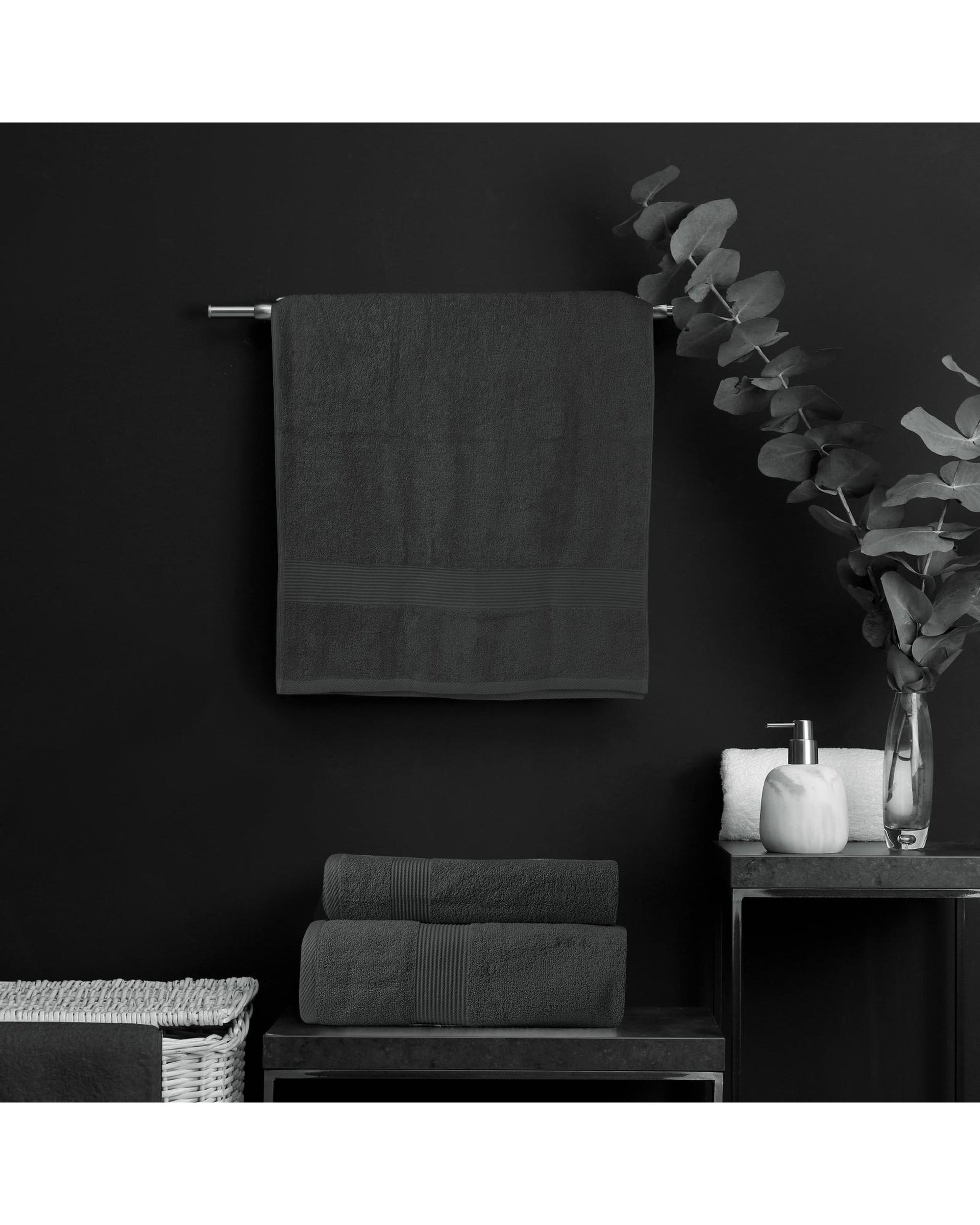 Royal Comfort 5 Piece Cotton Bamboo Towel Set 450GSM Luxurious Absorbent Plush  Granite Royal Comfort