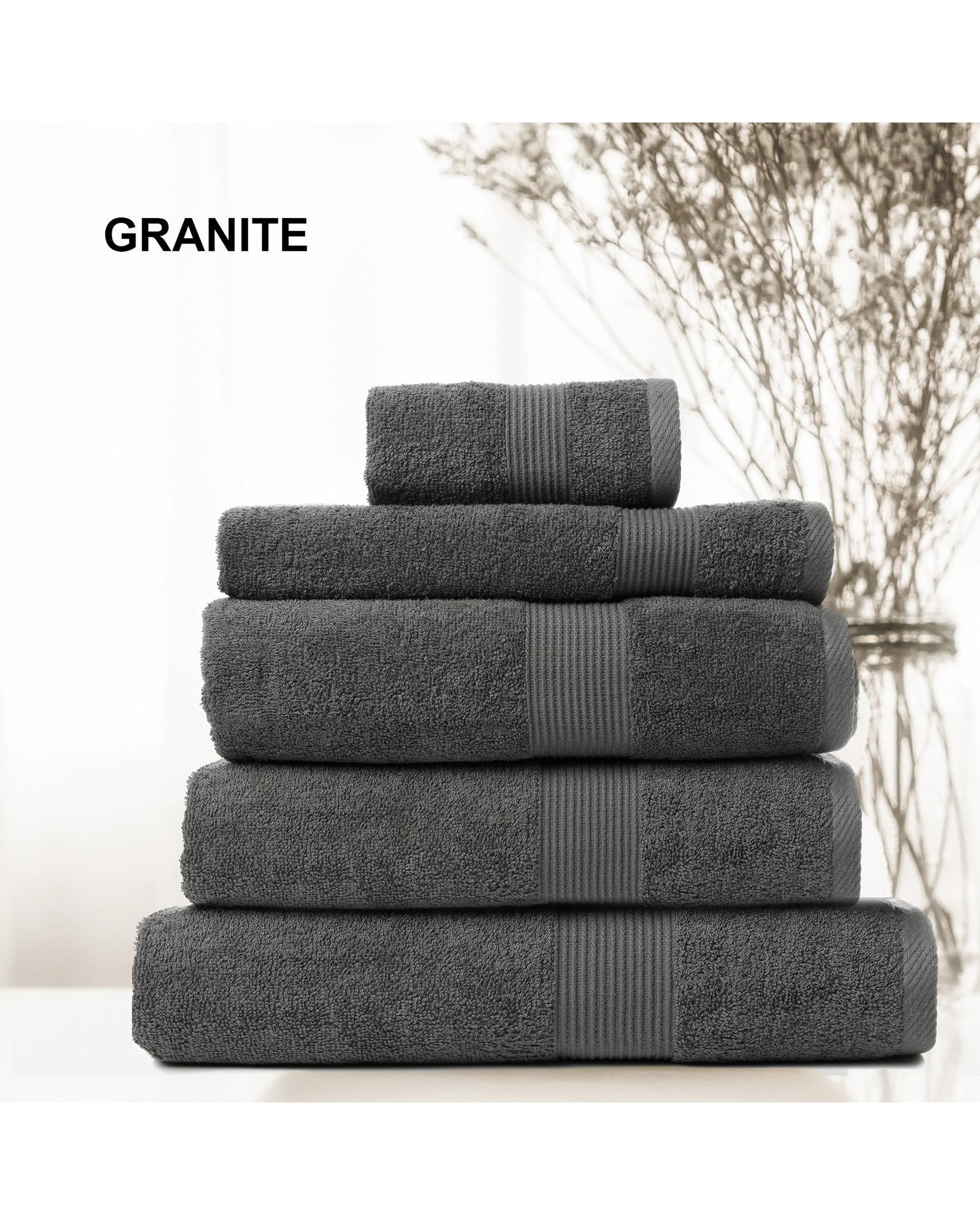 Royal Comfort 5 Piece Cotton Bamboo Towel Set 450GSM Luxurious Absorbent Plush  Granite Royal Comfort