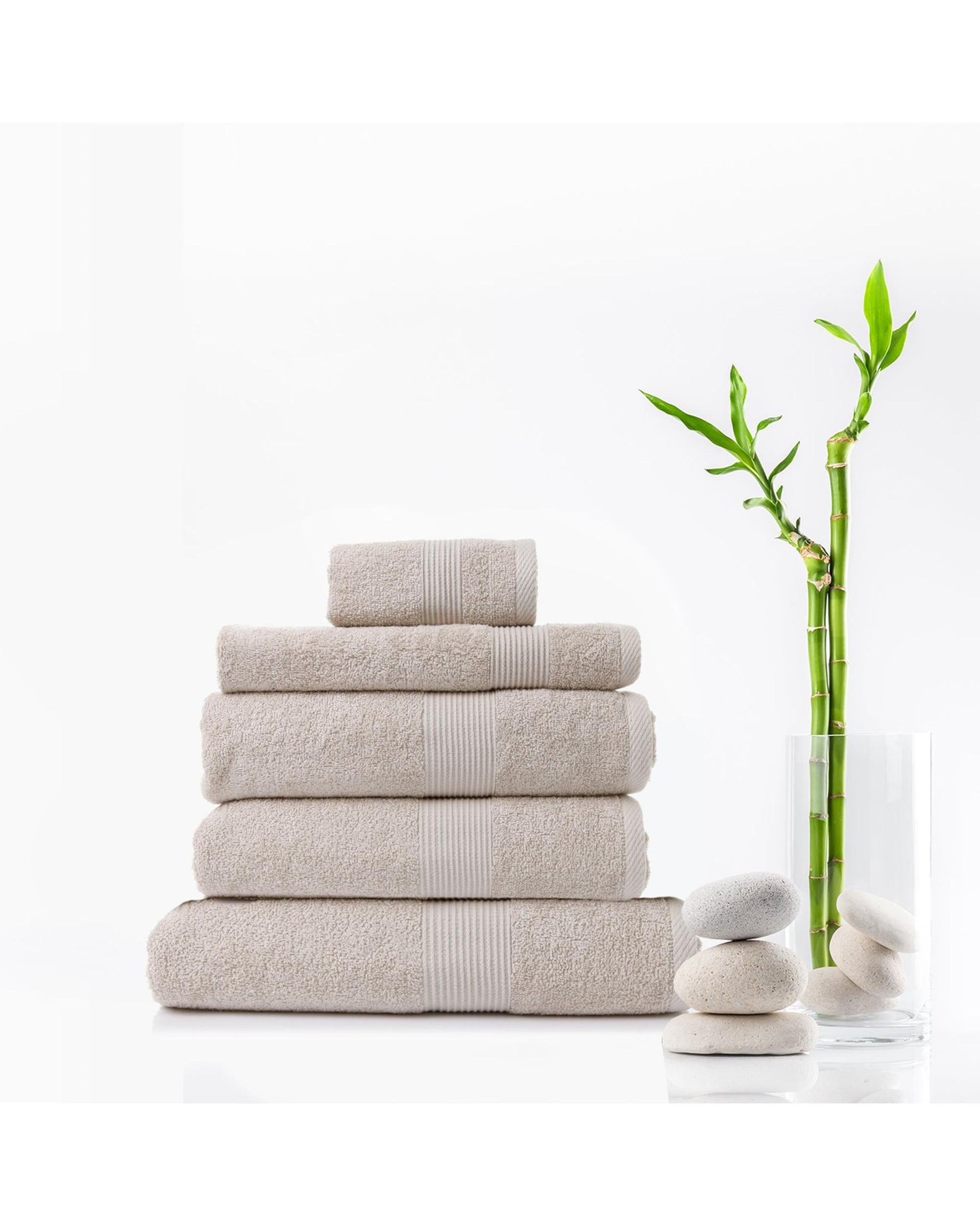 Royal Comfort 5 Piece Cotton Bamboo Towel Set 450GSM Luxurious Absorbent Plush  Beige Royal Comfort