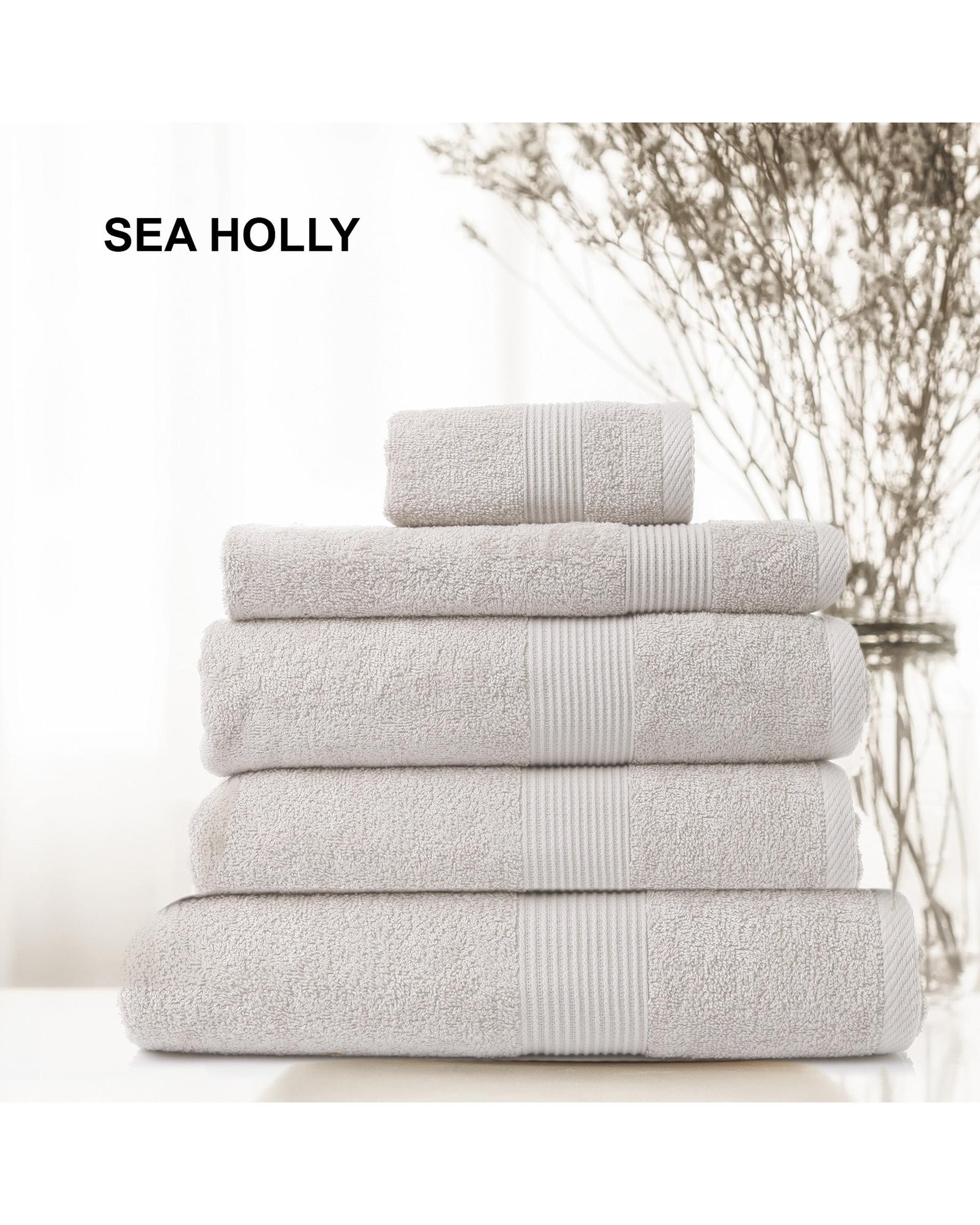 Royal Comfort 5 Piece Cotton Bamboo Towel Set 450GSM Luxurious Absorbent Plush  Sea Holly Royal Comfort