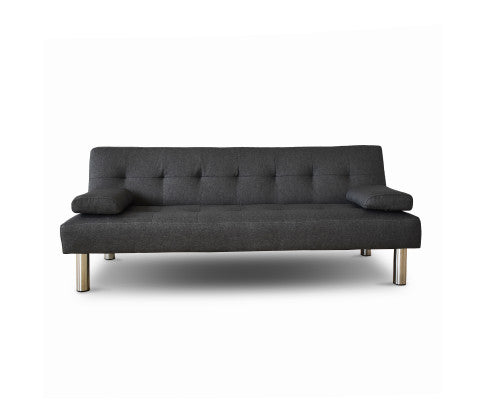 Sofia 2 in 1 Indoor Sofa Recliner Lounge Bed Fabric Seater Futon Charcoal Casa Decor