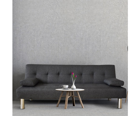 Sofia 2 in 1 Indoor Sofa Recliner Lounge Bed Fabric Seater Futon Charcoal Casa Decor
