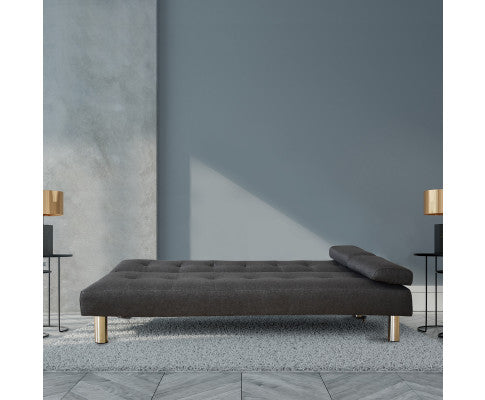 Sofia 2 in 1 Indoor Sofa Recliner Lounge Bed Fabric Seater Futon Charcoal Casa Decor