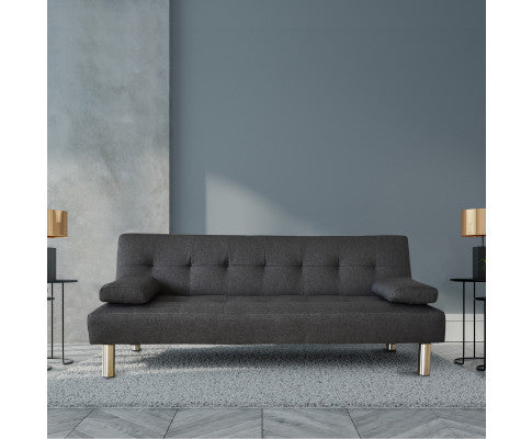 Sofia 2 in 1 Indoor Sofa Recliner Lounge Bed Fabric Seater Futon Charcoal Casa Decor