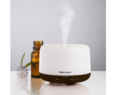 Mood Light Diffuser 500ml Ultrasonic Humidifier With 3 Pack Oils - Dark Wood Milano Decor