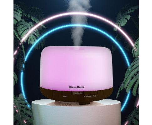Mood Light Diffuser 500ml Ultrasonic Humidifier With 3 Pack Oils - Dark Wood Milano Decor