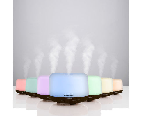 Mood Light Diffuser 500ml Ultrasonic Humidifier With 3 Pack Oils - Dark Wood Milano Decor