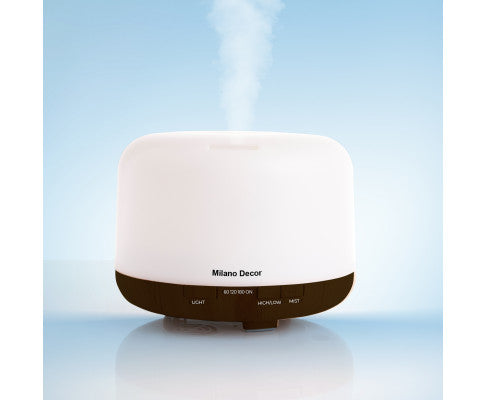 Mood Light Diffuser 500ml Ultrasonic Humidifier With 3 Pack Oils - Dark Wood Milano Decor