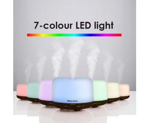 Mood Light Diffuser 500ml Ultrasonic Humidifier With 3 Pack Oils - Dark Wood Milano Decor