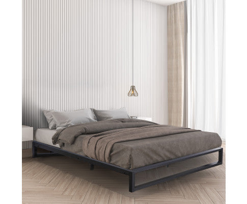 Florence Metal Bed Frame Mattress Base Platform Modern Black - BLACK Milano Decor