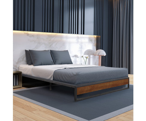 Sorrento Metal Wood Bed Frame Mattress Base Platform Modern Black Milano Decor