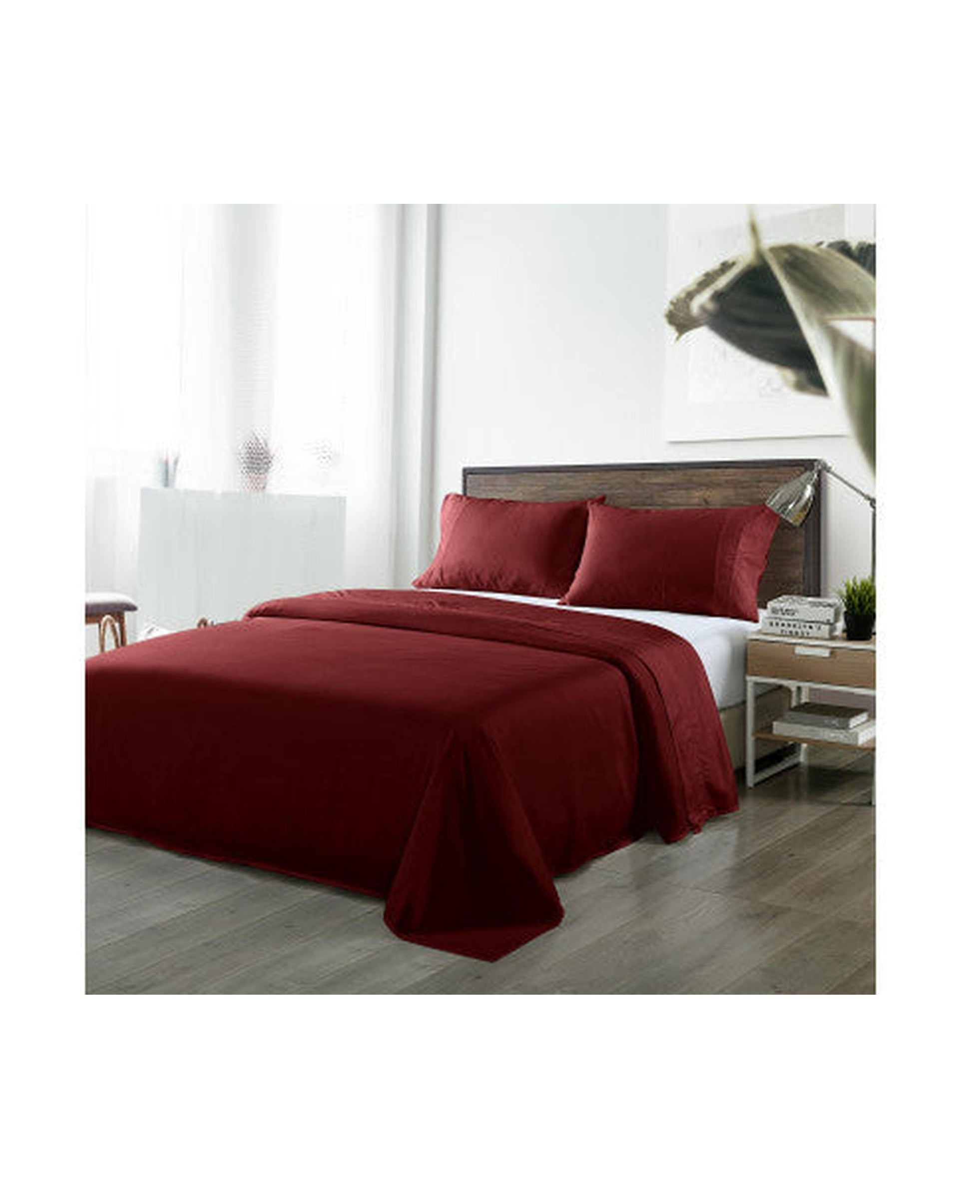 Royal Comfort Bamboo Blended Sheet & Pillowcases Set 1000TC Ultra Soft Bedding - MALAGA WINE Royal Comfort