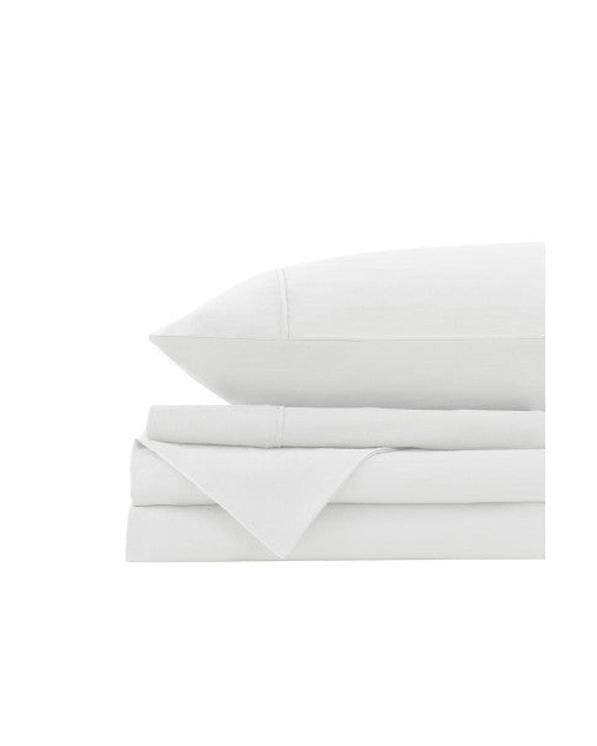 Royal Comfort Vintage Washed 100% Cotton Sheet Set Fitted Flat Sheet Pillowcases - WHITE Royal Comfort