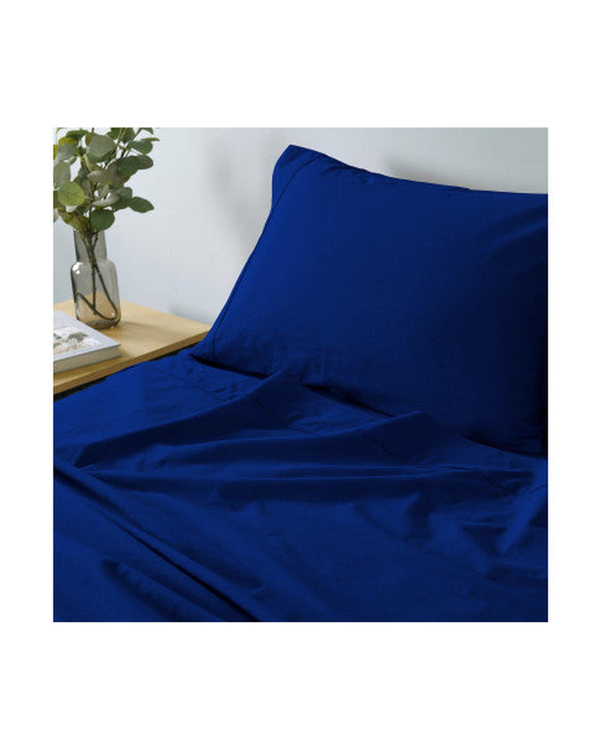Royal Comfort Vintage Washed 100% Cotton Sheet Set Fitted Flat Sheet Pillowcases - ROYAL BLUE Royal Comfort