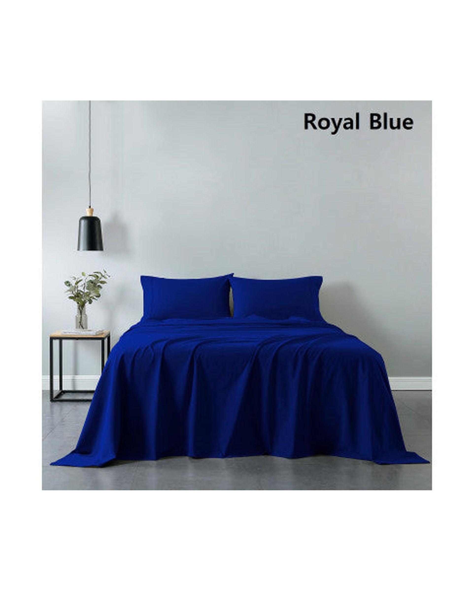 Royal Comfort Vintage Washed 100% Cotton Sheet Set Fitted Flat Sheet Pillowcases - ROYAL BLUE Royal Comfort