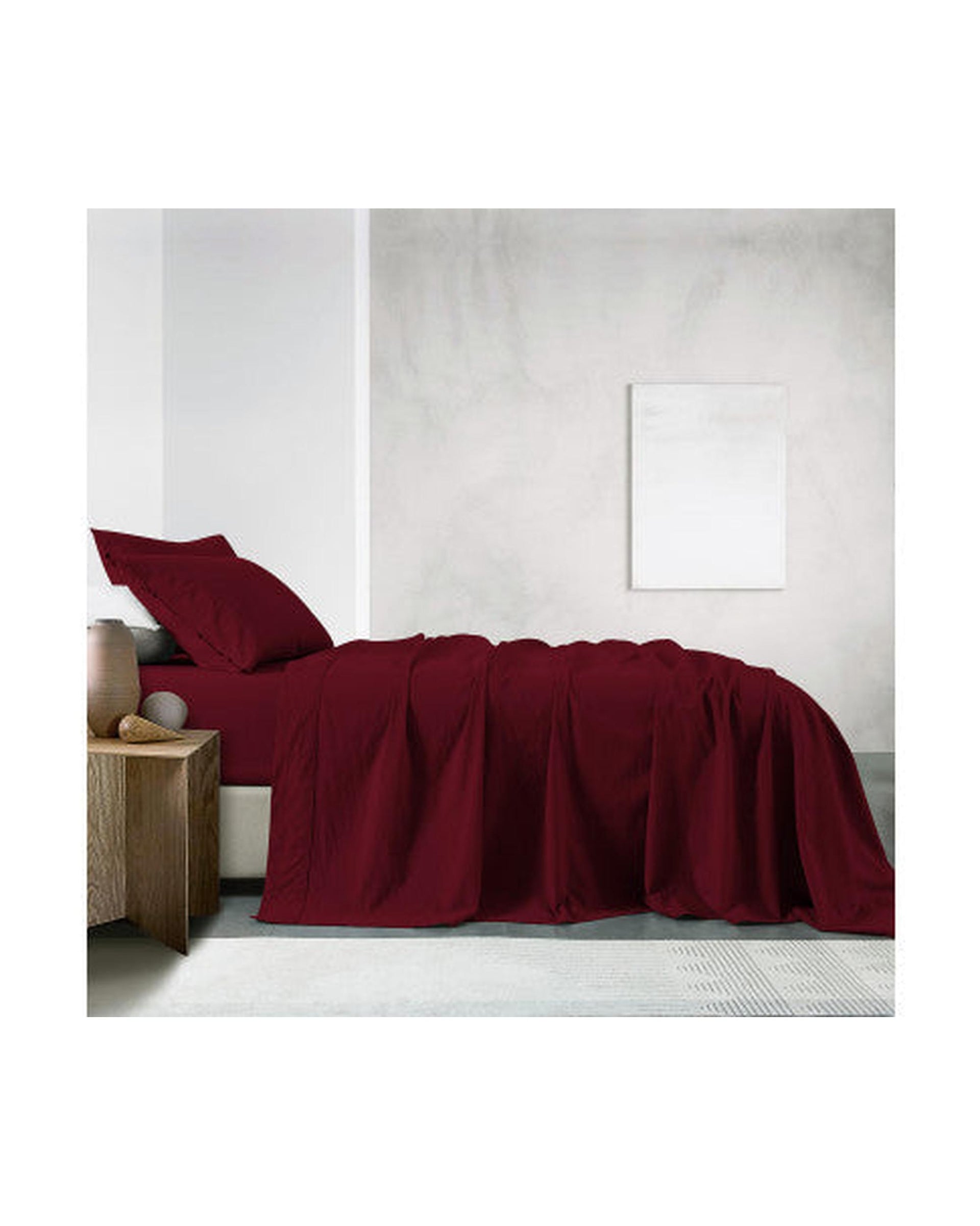 Royal Comfort Vintage Washed 100% Cotton Sheet Set Fitted Flat Sheet Pillowcases - MULLED WINE Royal Comfort