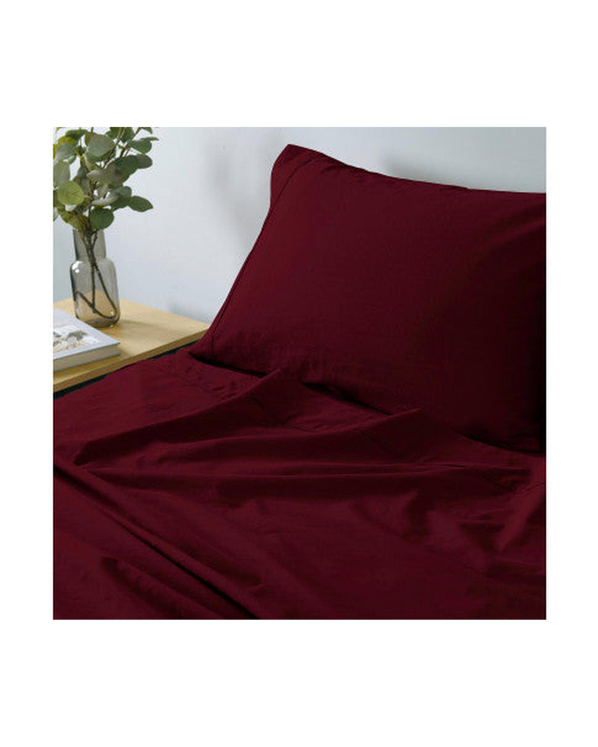 Royal Comfort Vintage Washed 100% Cotton Sheet Set Fitted Flat Sheet Pillowcases - MULLED WINE Royal Comfort