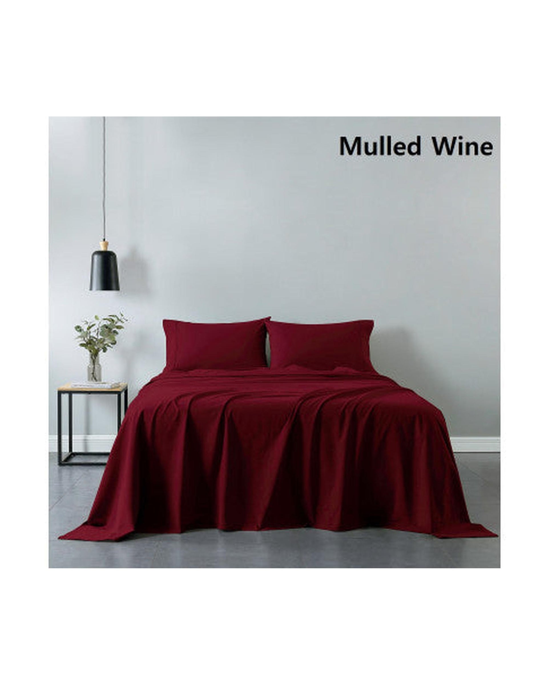 Royal Comfort Vintage Washed 100% Cotton Sheet Set Fitted Flat Sheet Pillowcases - MULLED WINE Royal Comfort