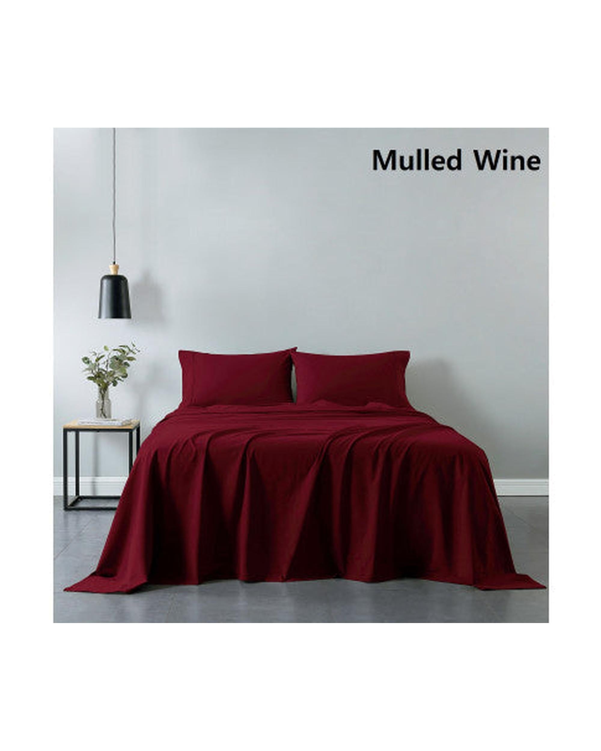 Royal Comfort Vintage Washed 100% Cotton Sheet Set Fitted Flat Sheet Pillowcases - MULLED WINE Royal Comfort
