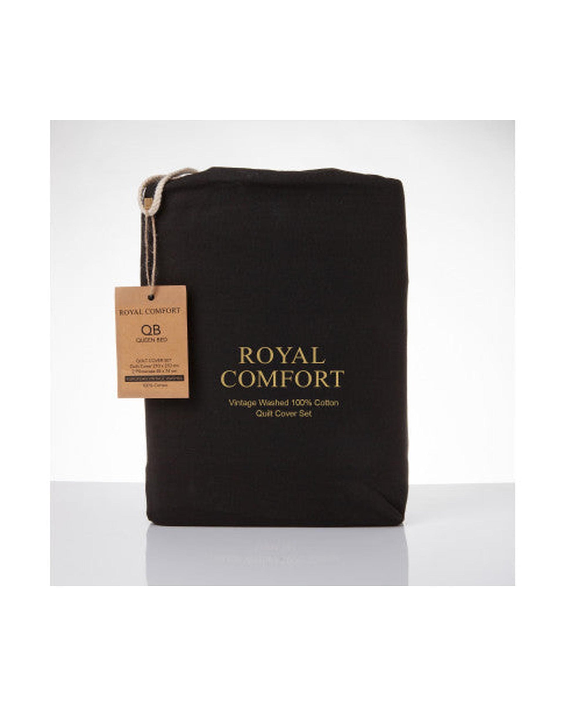 Royal Comfort Vintage Washed 100% Cotton Quilt Cover Set Bedding Ultra Soft - Charcoal Royal Comfort