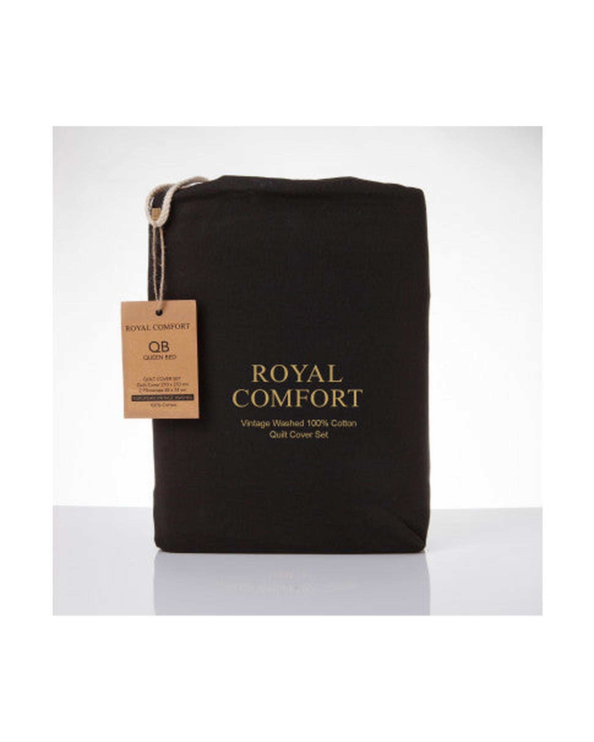 Royal Comfort Vintage Washed 100% Cotton Quilt Cover Set Bedding Ultra Soft - Charcoal Royal Comfort