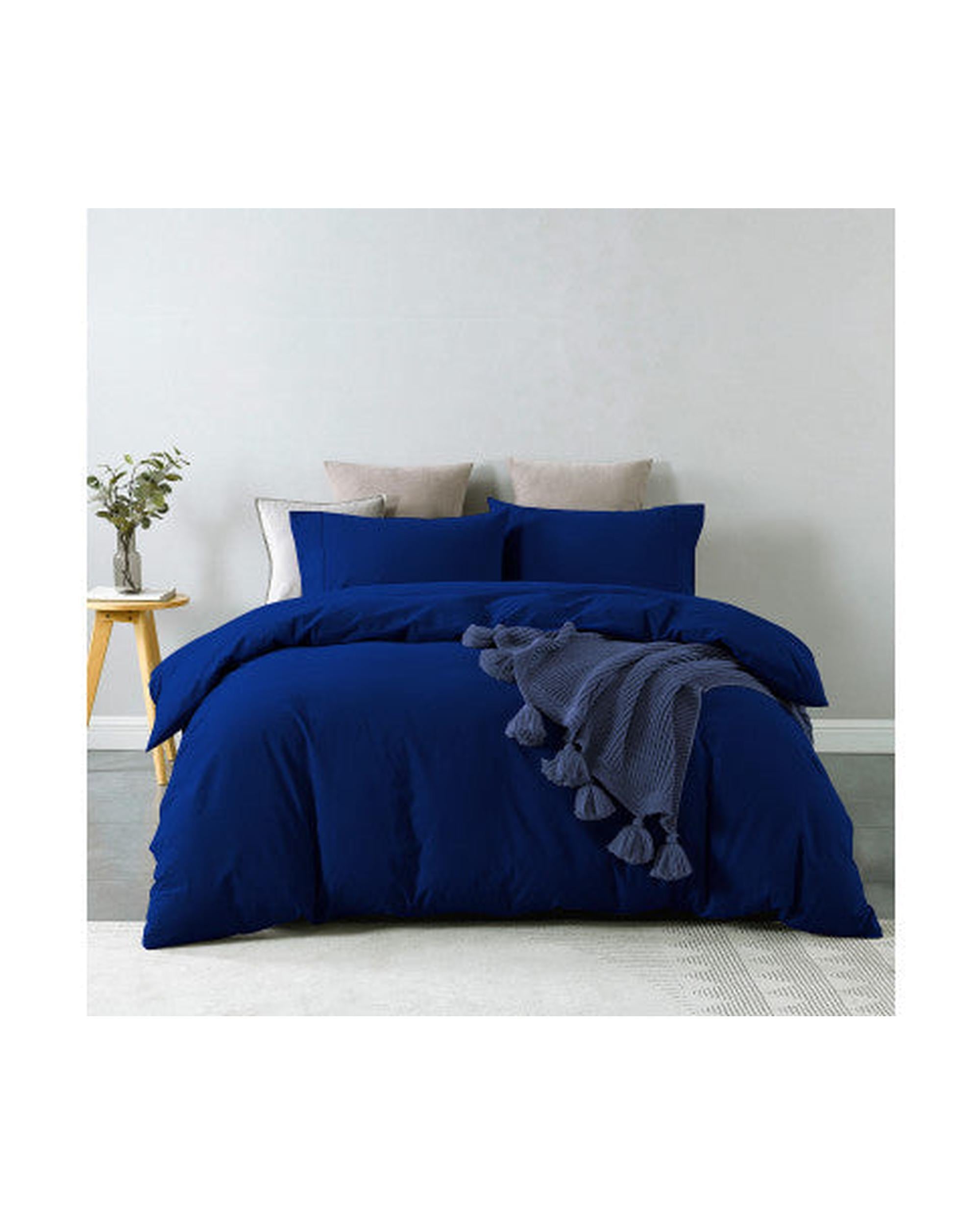 Royal Comfort Vintage Washed 100% Cotton Quilt Cover Set Bedding Ultra Soft - Royal Blue Royal Comfort