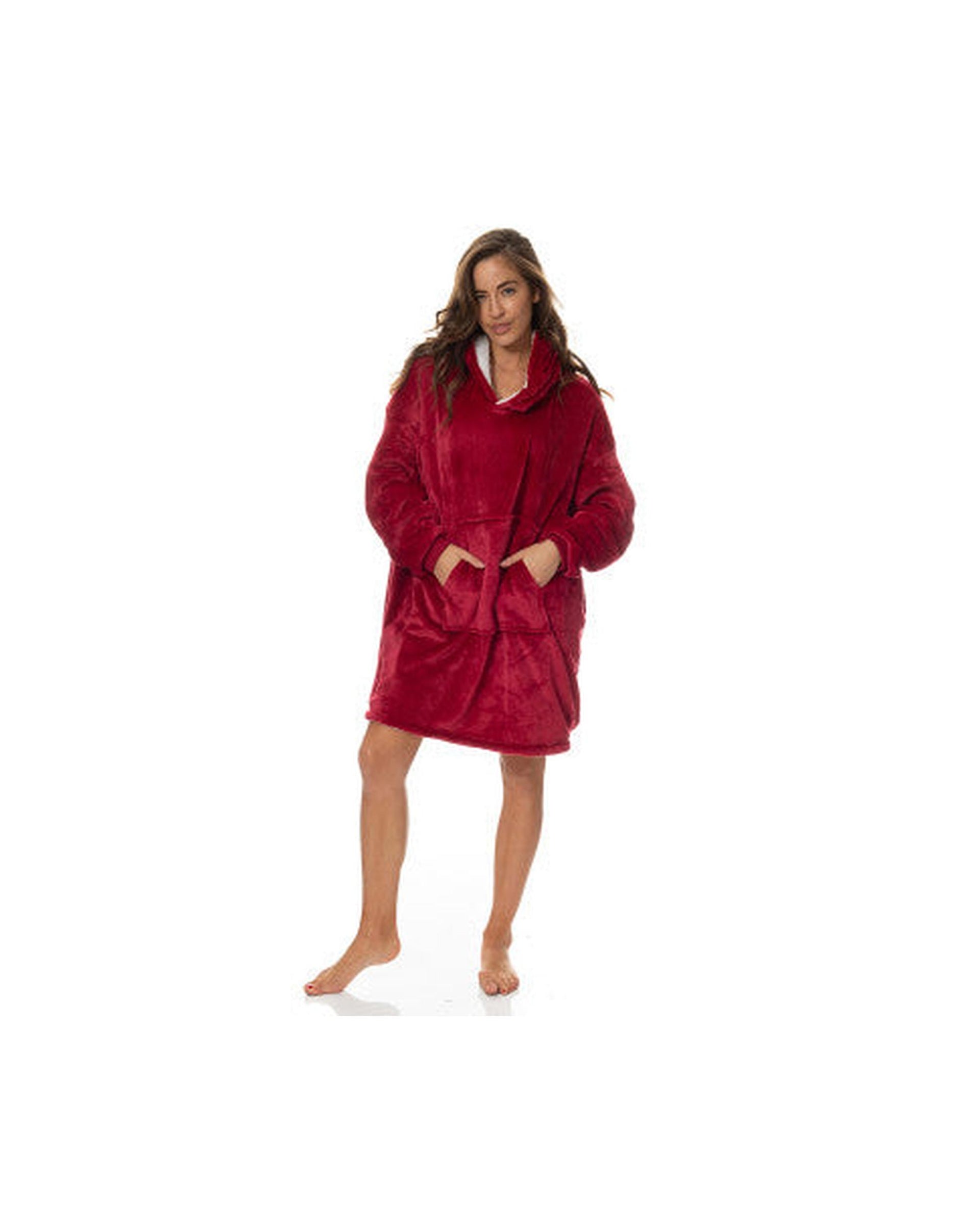 Royal Comfort Snug Hoodie Nightwear Super Soft Reversible Coral Fleece 750GSM One Size Red Royal Comfort