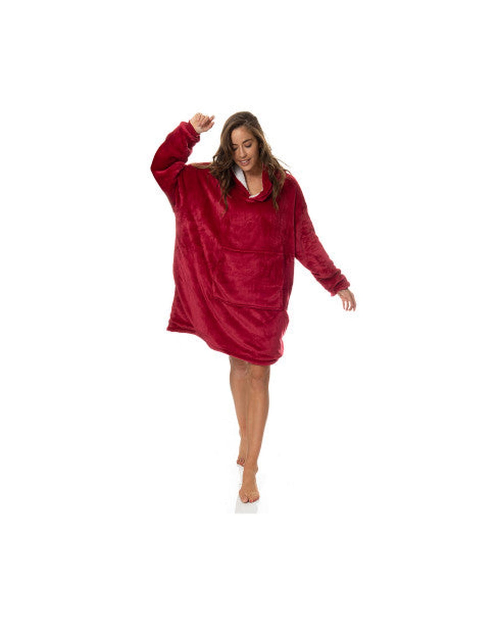 Royal Comfort Snug Hoodie Nightwear Super Soft Reversible Coral Fleece 750GSM One Size Red Royal Comfort