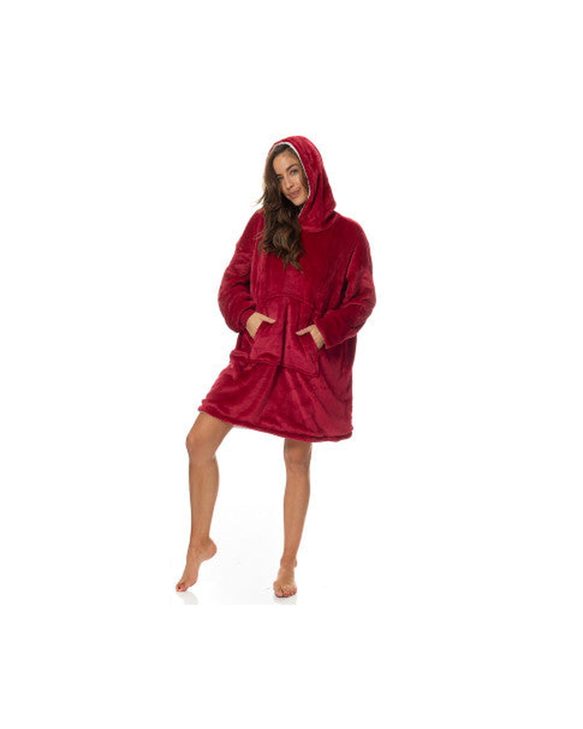 Royal Comfort Snug Hoodie Nightwear Super Soft Reversible Coral Fleece 750GSM One Size Red Royal Comfort