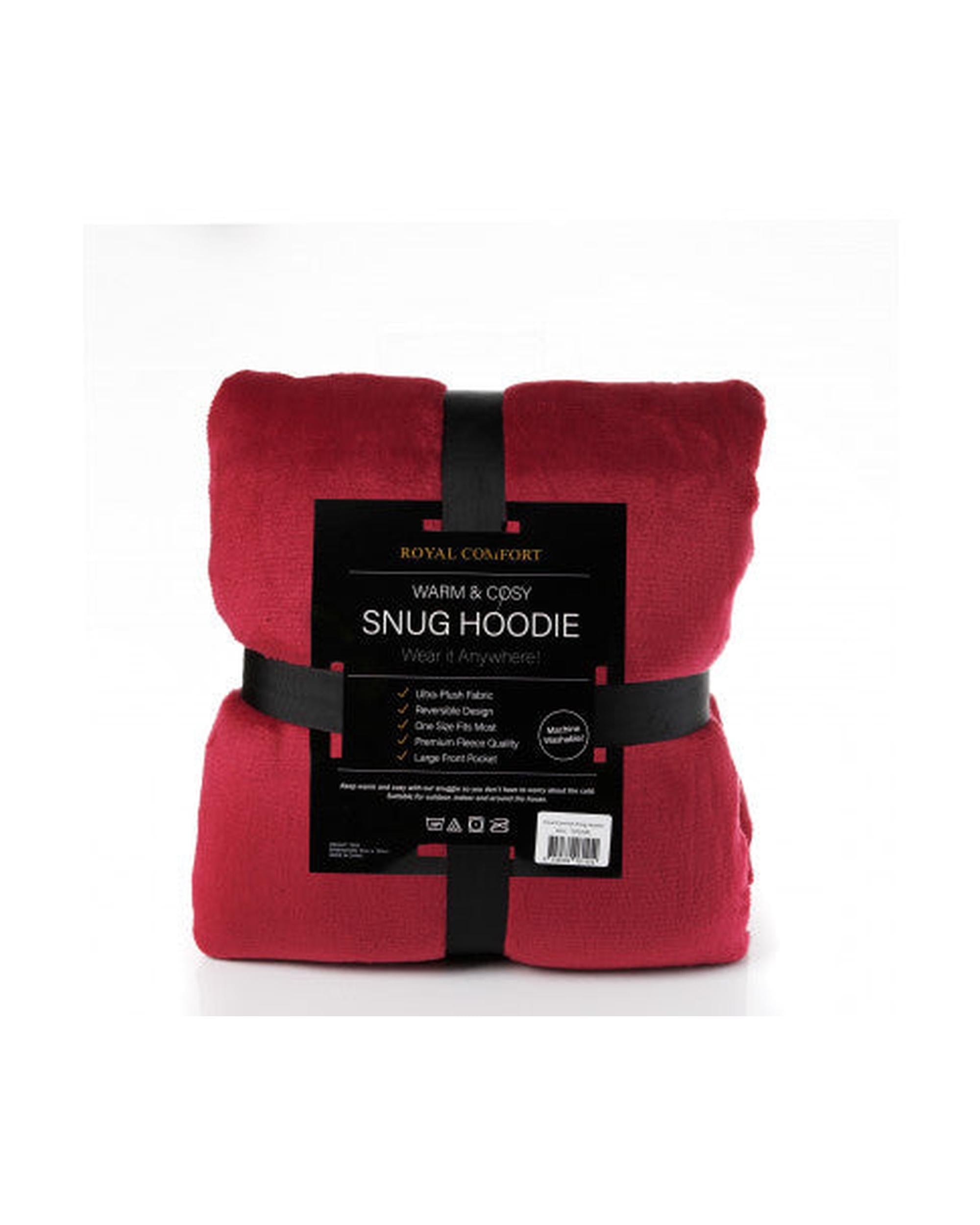 Royal Comfort Snug Hoodie Nightwear Super Soft Reversible Coral Fleece 750GSM One Size Red Royal Comfort