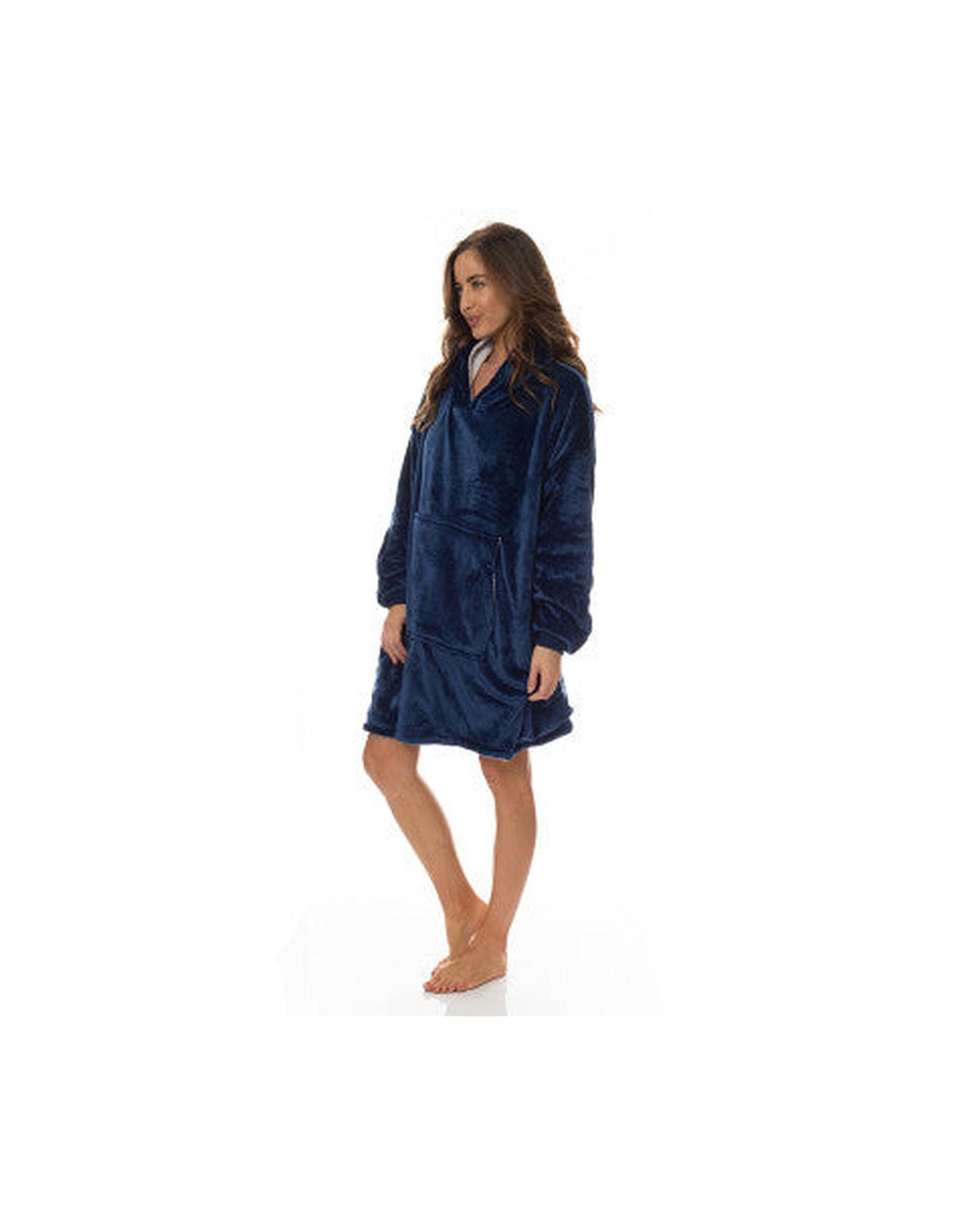 Royal Comfort Snug Hoodie Nightwear Super Soft Reversible Coral Fleece 750GSM One Size Navy Royal Comfort