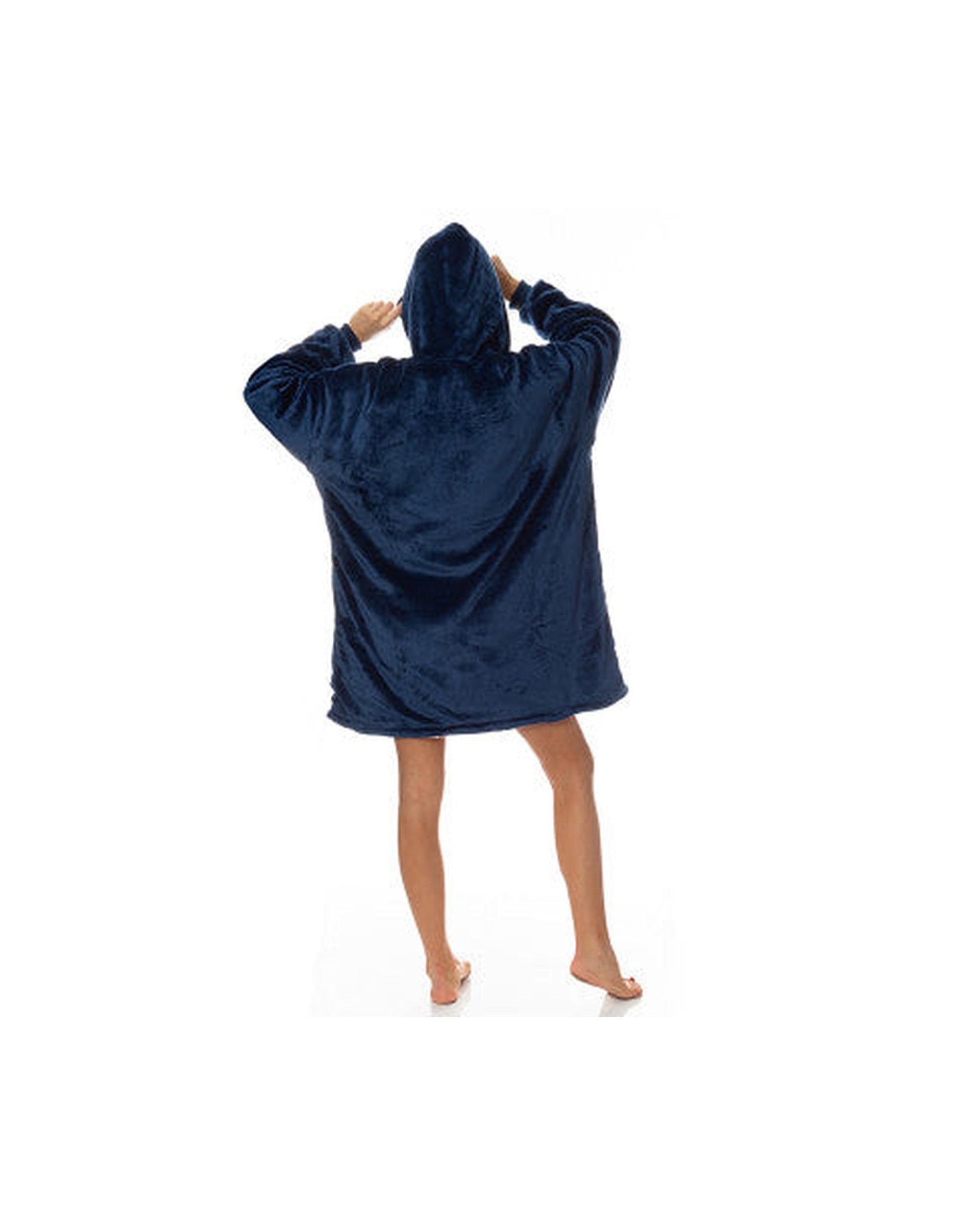 Royal Comfort Snug Hoodie Nightwear Super Soft Reversible Coral Fleece 750GSM One Size Navy Royal Comfort