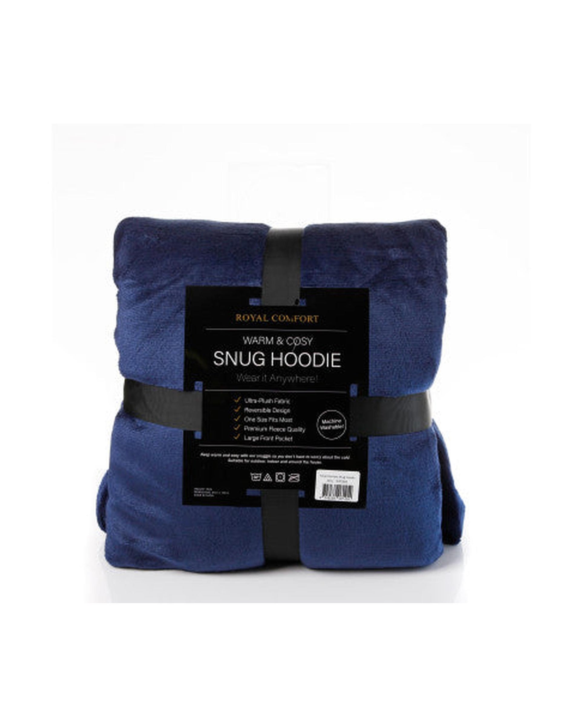 Royal Comfort Snug Hoodie Nightwear Super Soft Reversible Coral Fleece 750GSM One Size Navy Royal Comfort