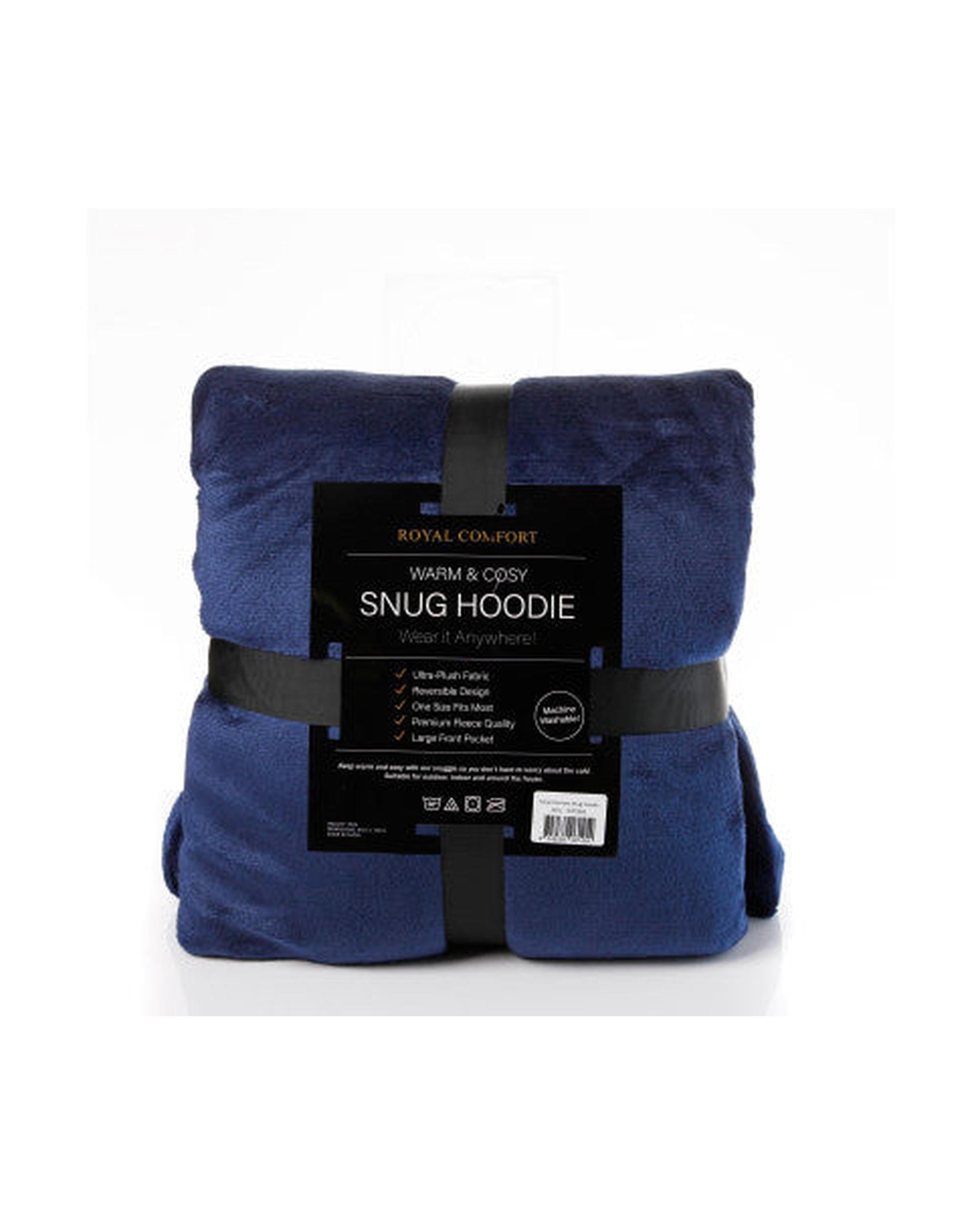 Royal Comfort Snug Hoodie Nightwear Super Soft Reversible Coral Fleece 750GSM One Size Navy Royal Comfort