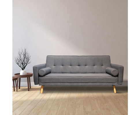 Sicily 2 in 1 Sofa Bed Charcoal 3 Seater Futon Couch Recliner Casa Decor