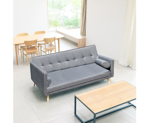 Sicily 2 in 1 Sofa Bed Charcoal 3 Seater Futon Couch Recliner Casa Decor