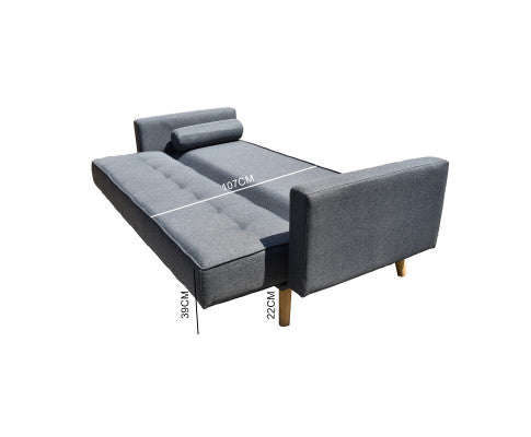 Sicily 2 in 1 Sofa Bed Charcoal 3 Seater Futon Couch Recliner Casa Decor