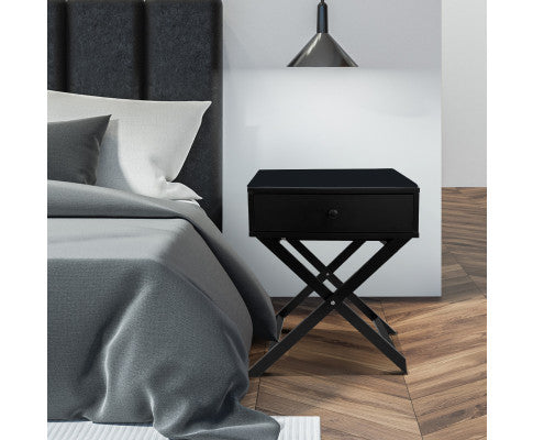 Bedside Table Surry Hills Black Storage Cabinet Bedroom - One Pack - Black Milano Decor