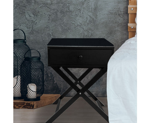 Bedside Table Surry Hills Black Storage Cabinet Bedroom - One Pack - Black Milano Decor